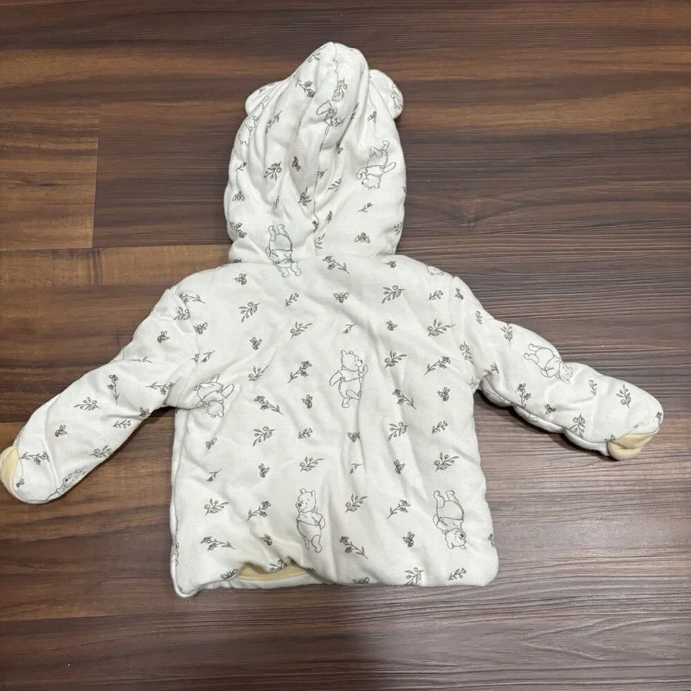 Disney Baby Winnie The Pooh Baby Sz 6/9M Cream Three Button Coat Floral